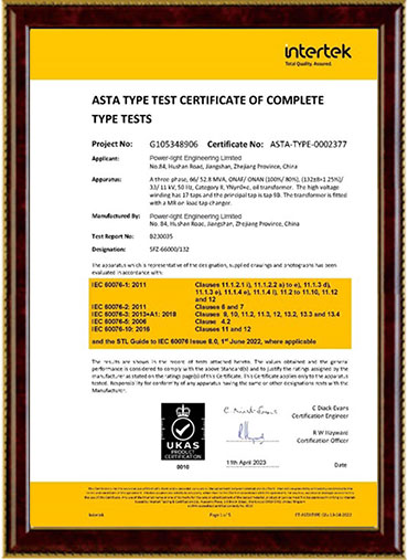 Transformer certificate